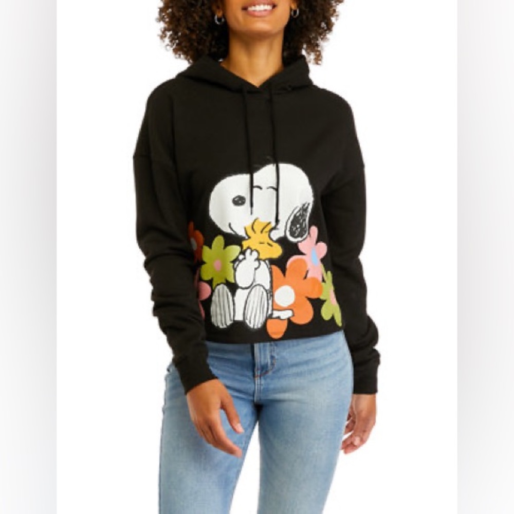 💙$22💙 Preloved Peanuts Long Sleeve Snoopy Cropped Graphic Hoodie Size:XL